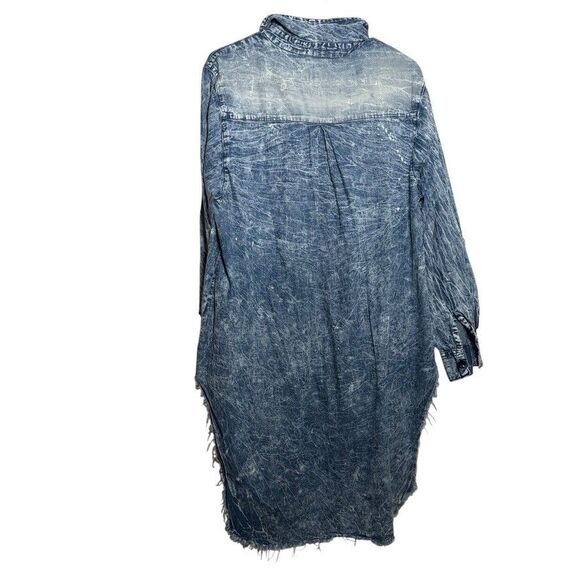 Thrill Jeans Top Women's 2X Blue Distressed Button Up Tunic Collared Shirt - Picture 7 of 12